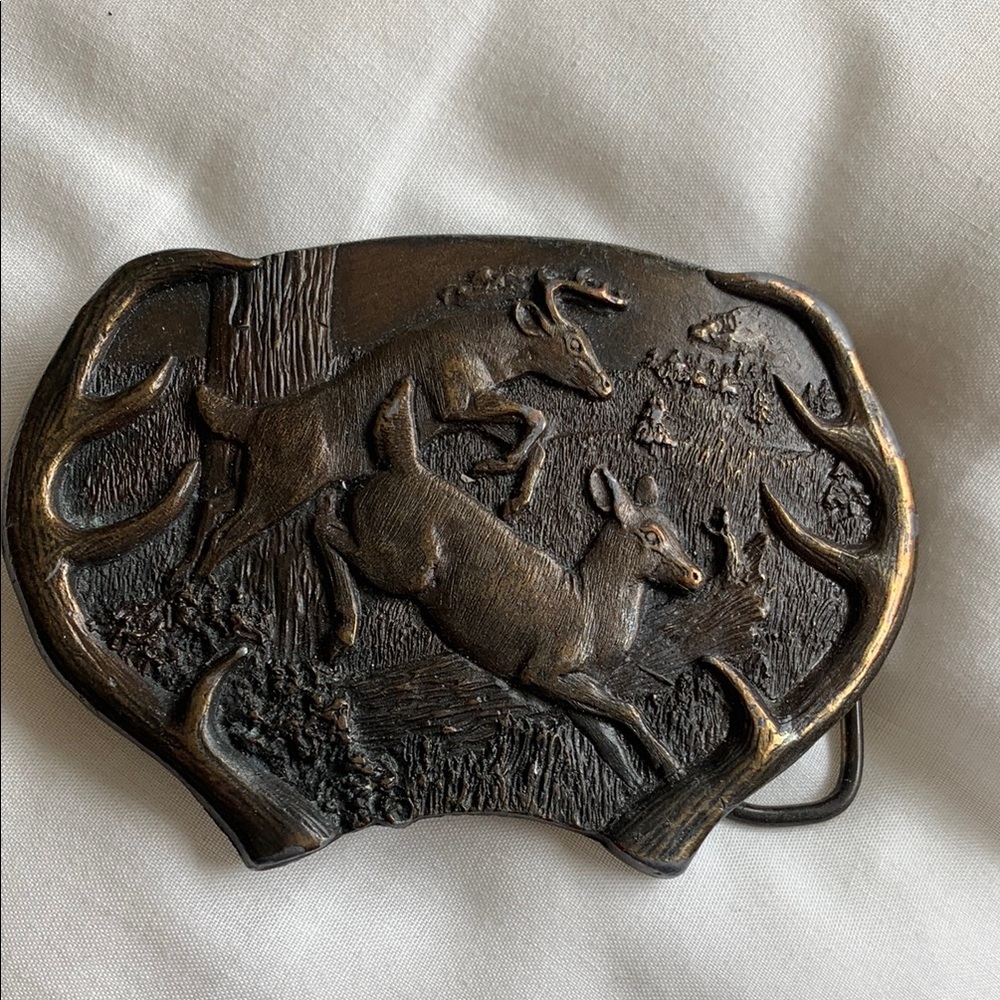 Vtg 70s Bergamot Brass Elk belt buckle